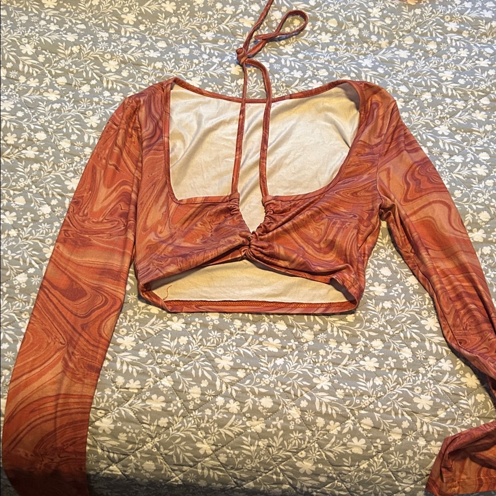 Rust Swirl Long Sleeve Crop Top